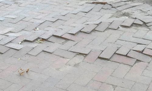 Brick walkway in a residential neighborhood